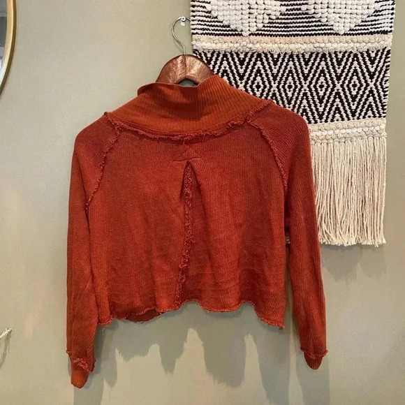 FREE PEOPLE LONG SLEEVE BOHO KNIT PULLOVER RUST SWEATER SIZE XS - Picture 8 of 10